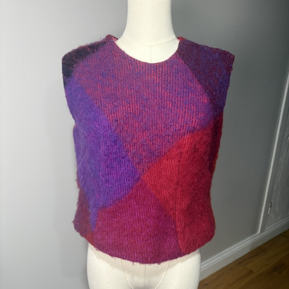 Vtg Metsovaara Design 100% Wool Vest Pink Purple Geometric Hand Woven Finland